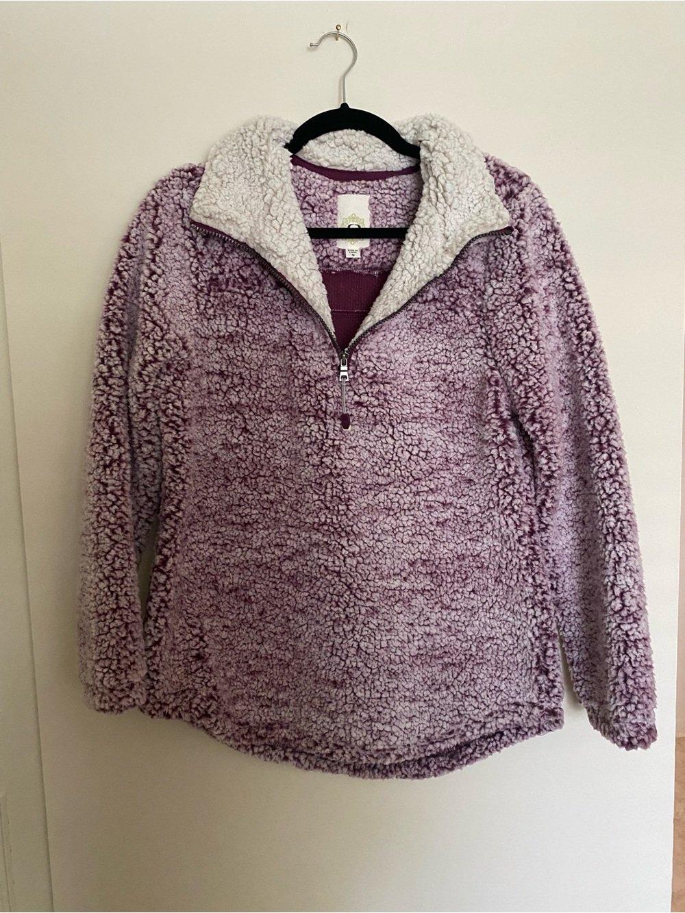 Plush Lavender Teddy Quarter-Zip Jacket with Cream Collar